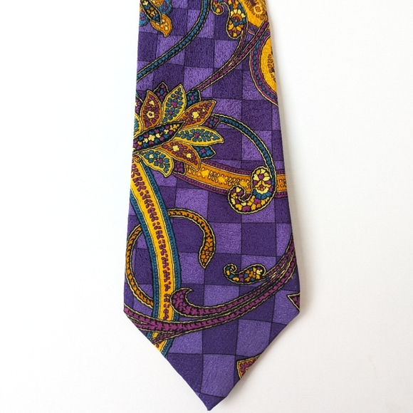 Versace Purple and Yellow Men's Tie - Picture 3 of 13